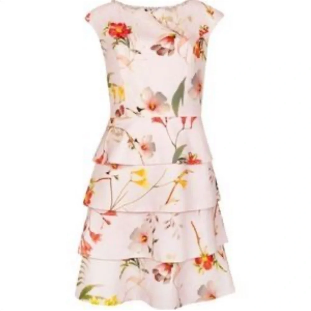 Ted Baker Irisola Pink Floral Jeweled Neck Cap Sleeve Mini Dress Cocktail Size 0 - Picture 4 of 10